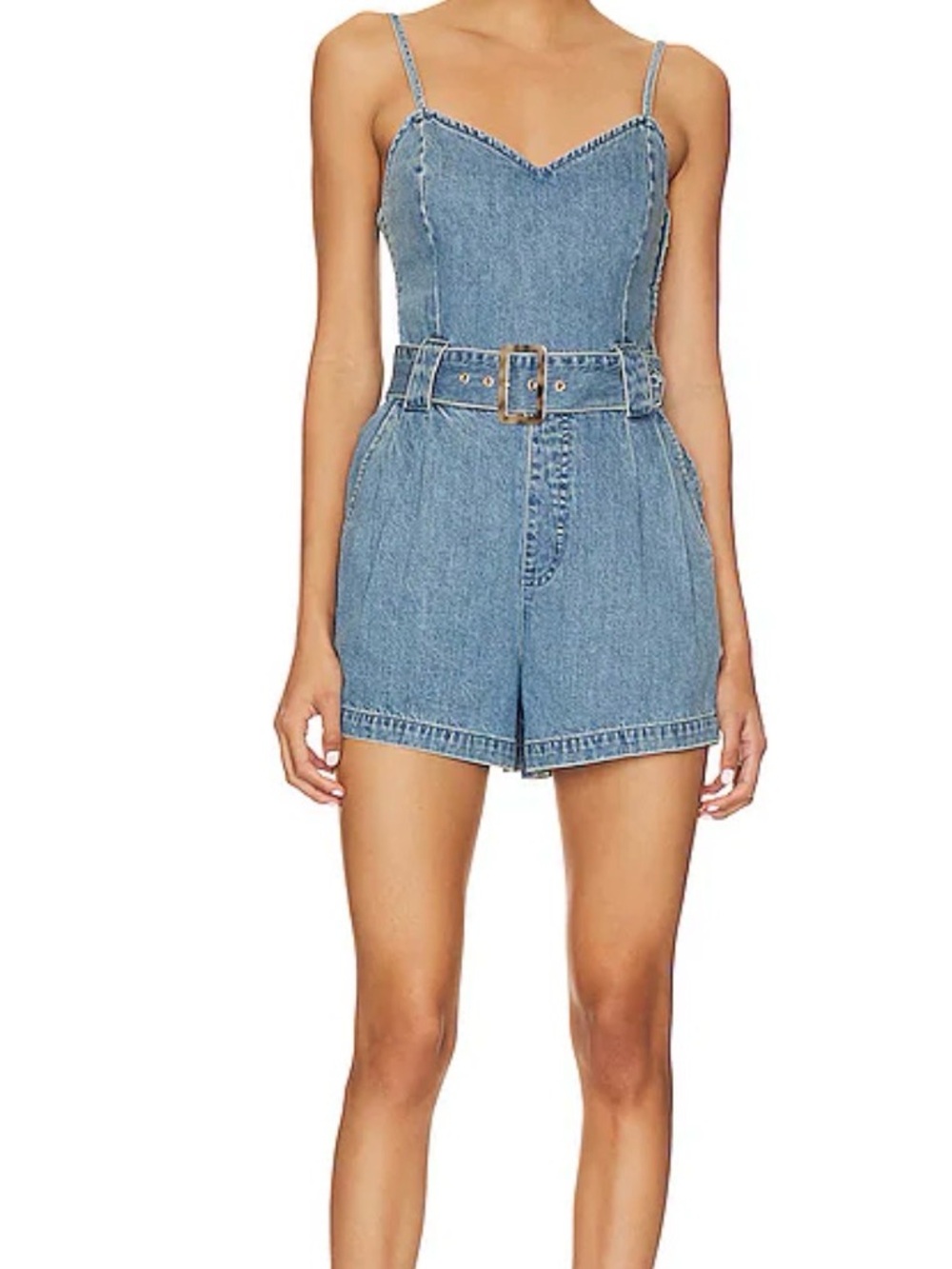 Show Me Your MuMu Light Denim Belted Romper